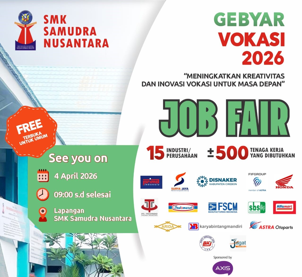Gebyar Vokasi - Career Day & Job Fair SMK Samudra Nusantara akan hadir pada 04 April 2026